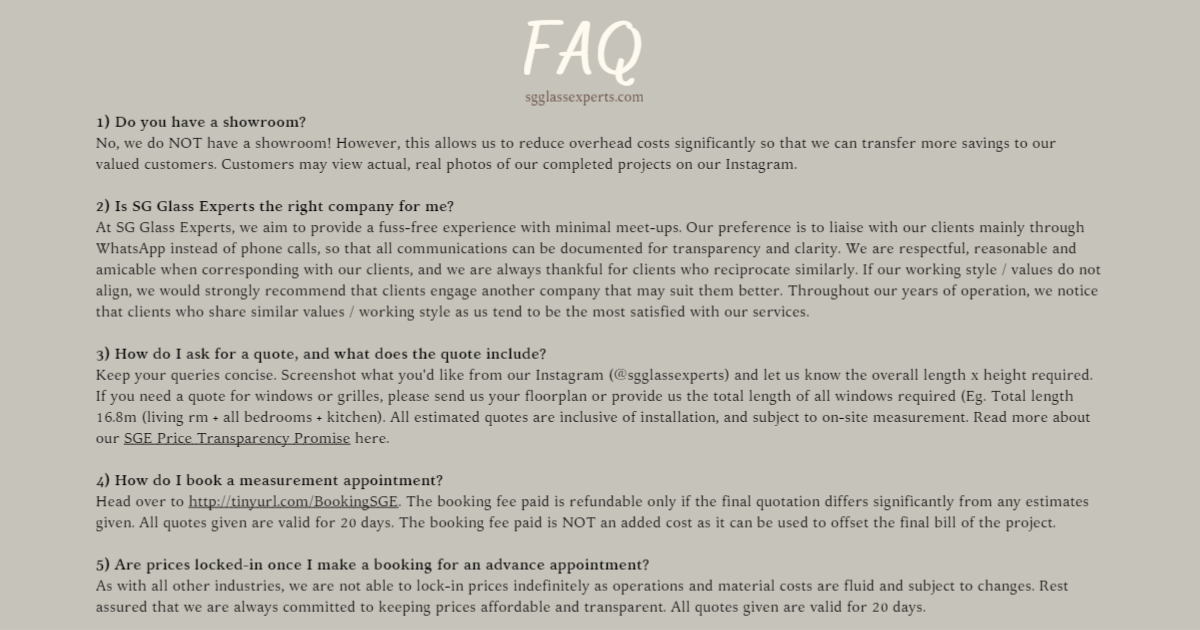 SG Glass Experts FAQs